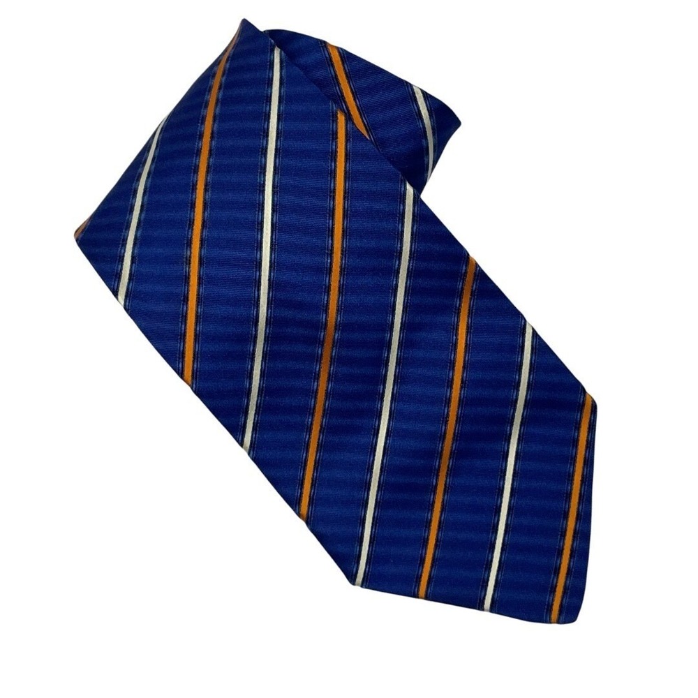 Etro Milano Silk Tie Blue Orange Repp Striped Textured Italian Luxury Classic